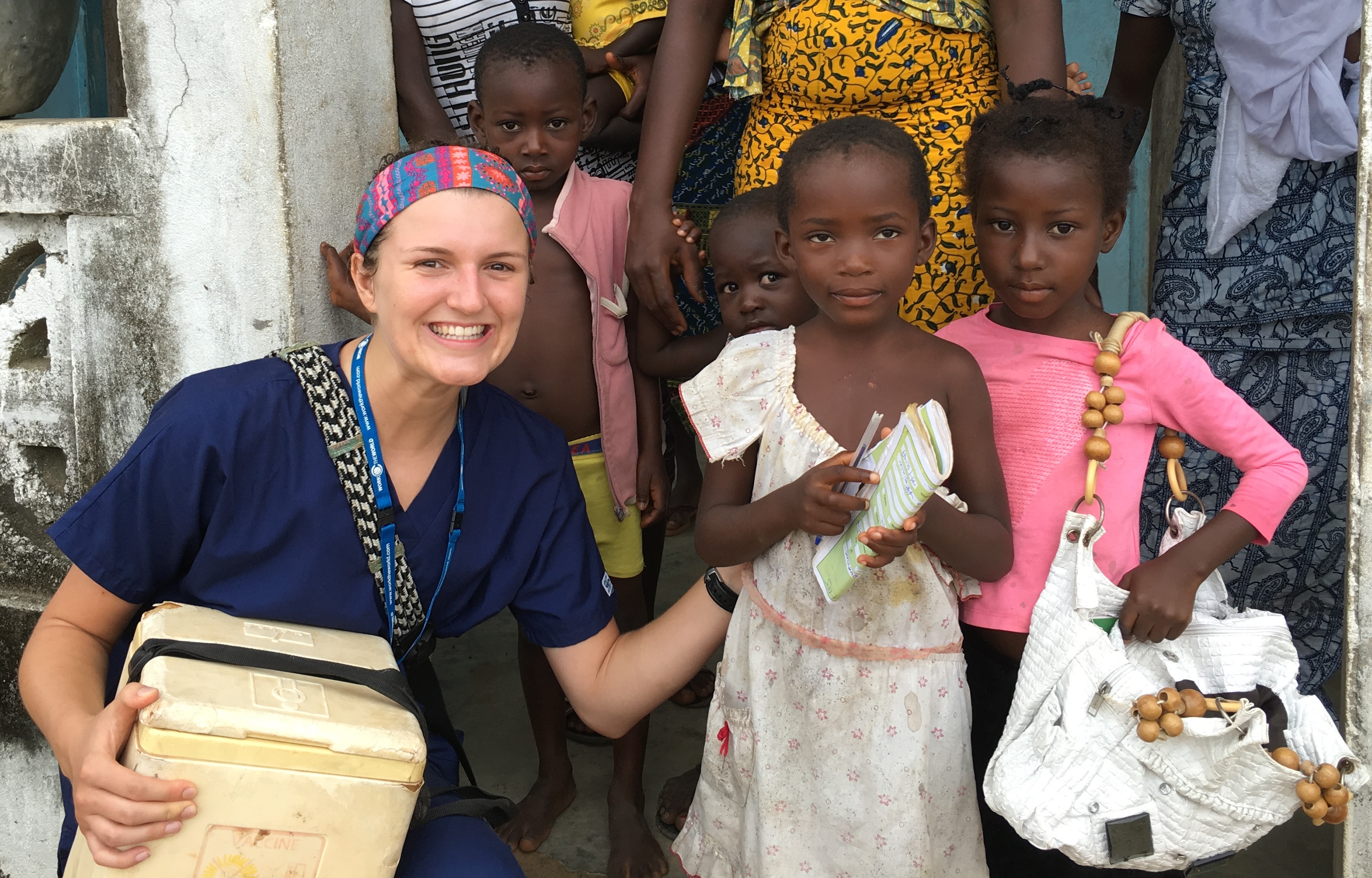 Emily Davis with kids in Ghana