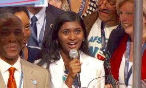 Sruthi as Iowa's roll call speaker during the DNC