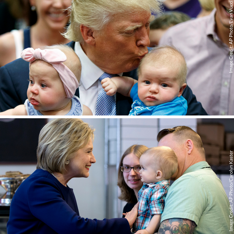Trump and Clinton kissing babies