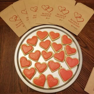 A plate of heart-shaped cookies.